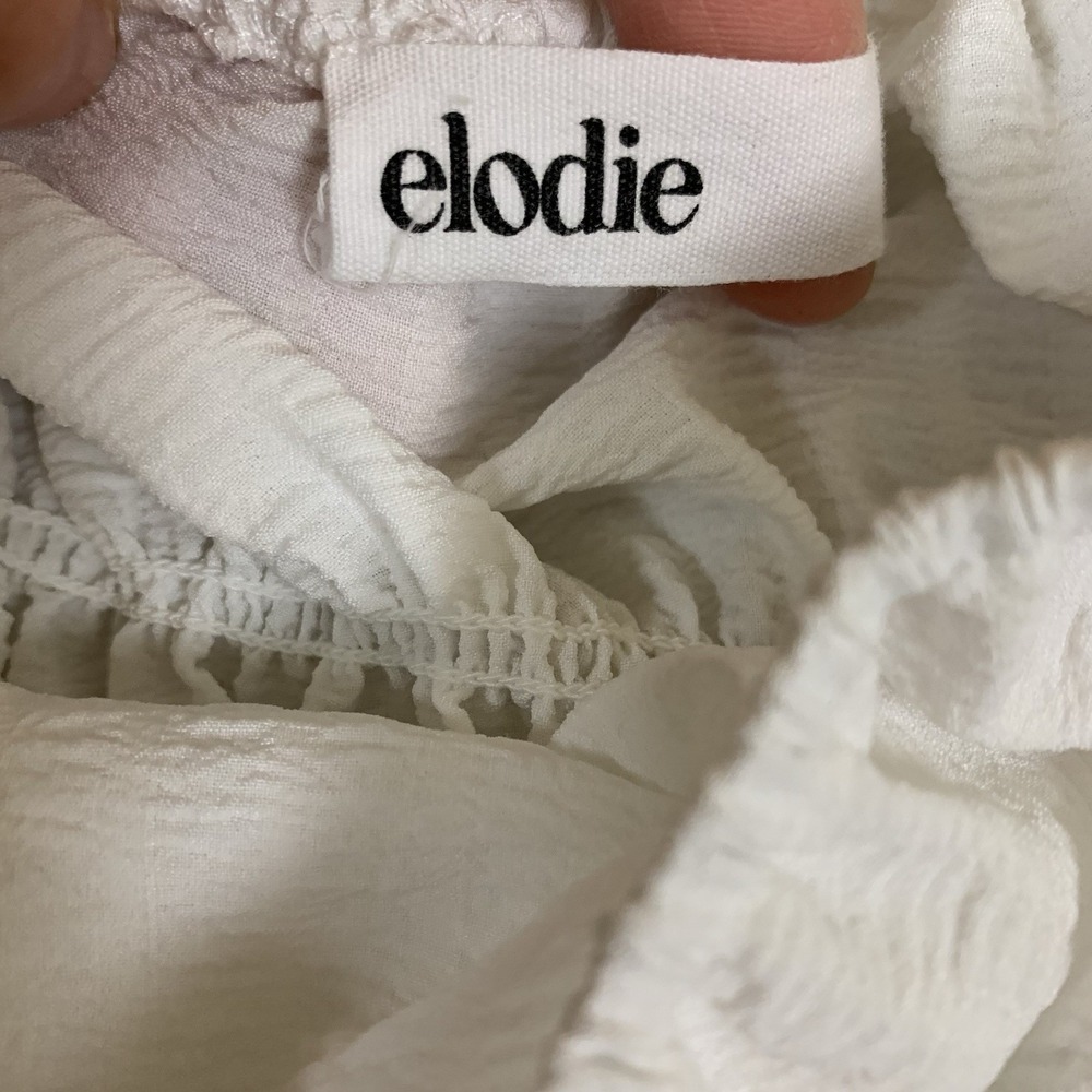 Elodie White Smocked Puff Sleeve Crop Top Blouse Women M Cottagecore Trendy Cute - Picture 3 of 5